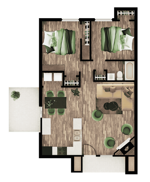 A floor plan of a house with a living room, dining room, kitchen, and bathroom.